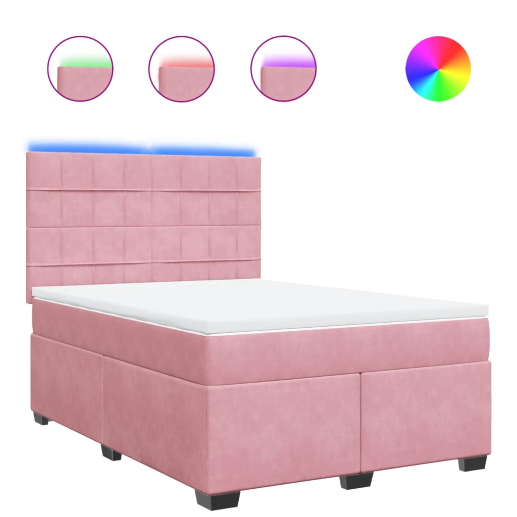 vidaXL Box spring postel s matrací růžová 140x190 cm samet