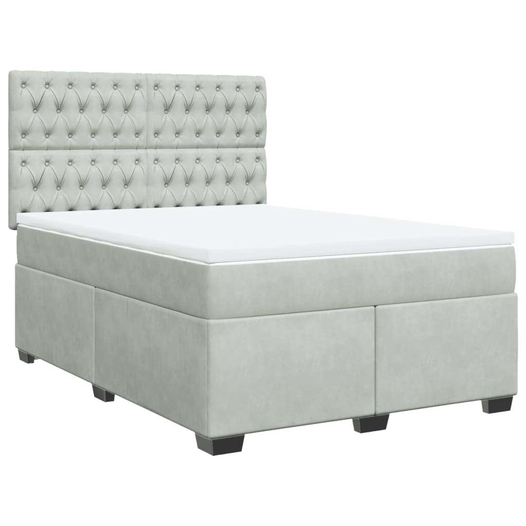 vidaXL Boxspring met matras fluweel lichtgrijs 140x190 cm afbeelding