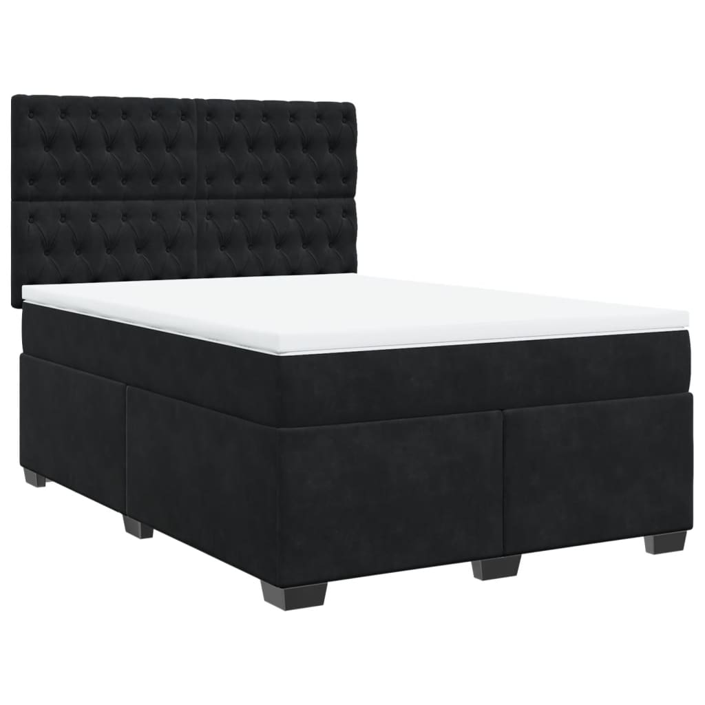 vidaXL Boxspring met matras fluweel zwart 140x190 cm afbeelding