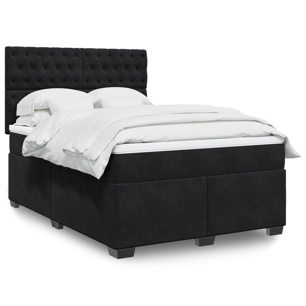 Boxspringbett mit Matratze Schwarz 140×190 cm Samt