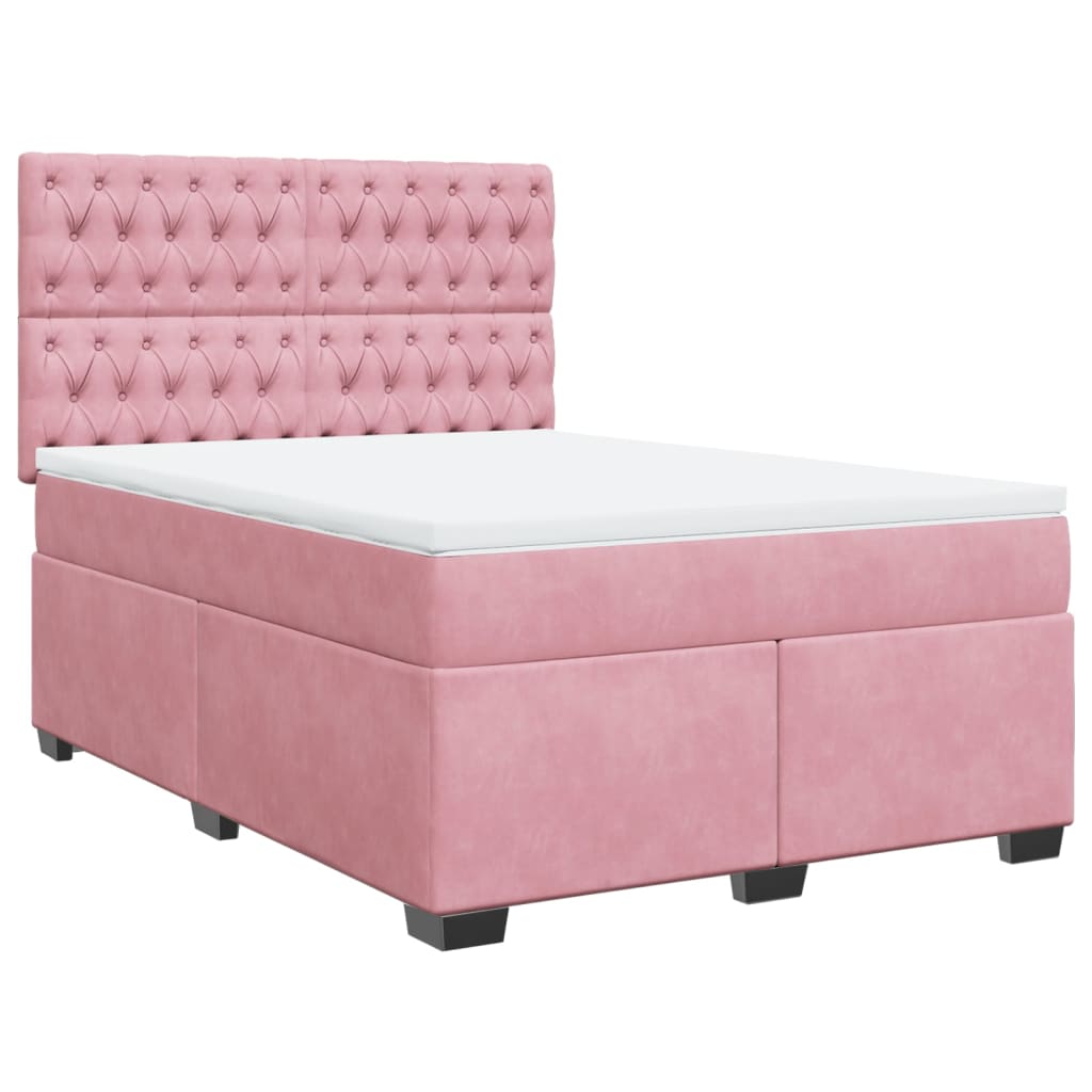vidaXL Boxspring met matras fluweel roze 140x190 cm afbeelding