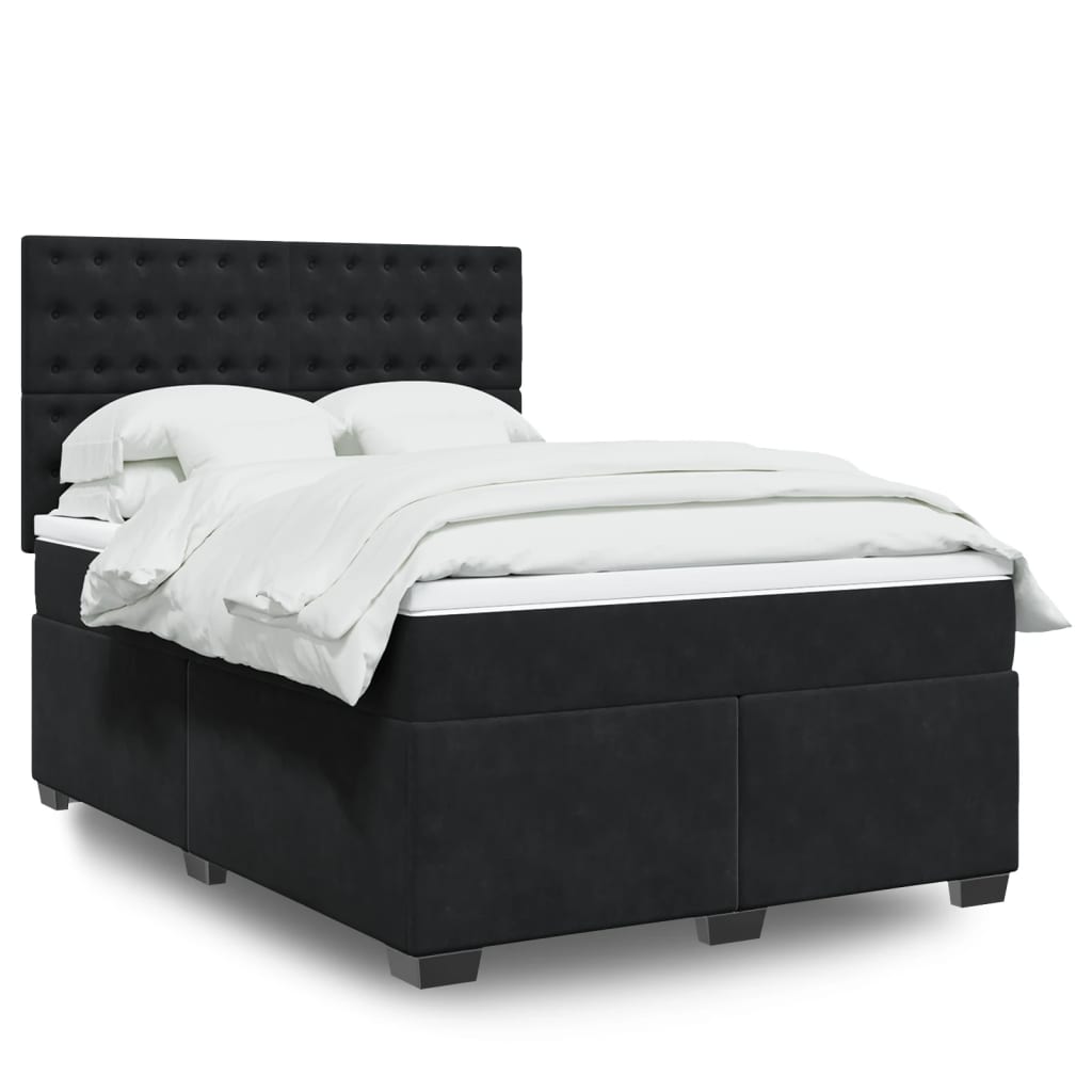 Boxspringbett mit Matratze Schwarz 140×190 cm Samt