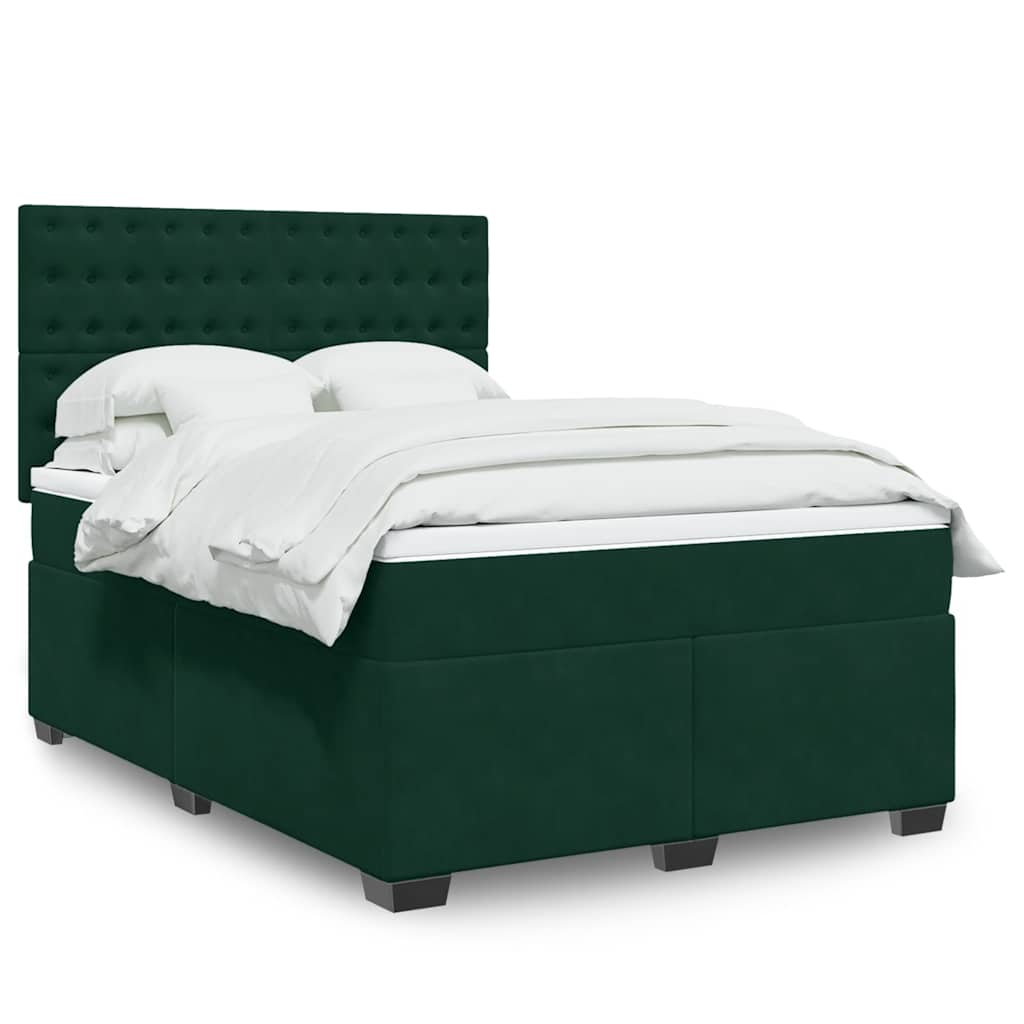vidaXL Pat box spring cu saltea, verde închis, 140x190 cm, catifea