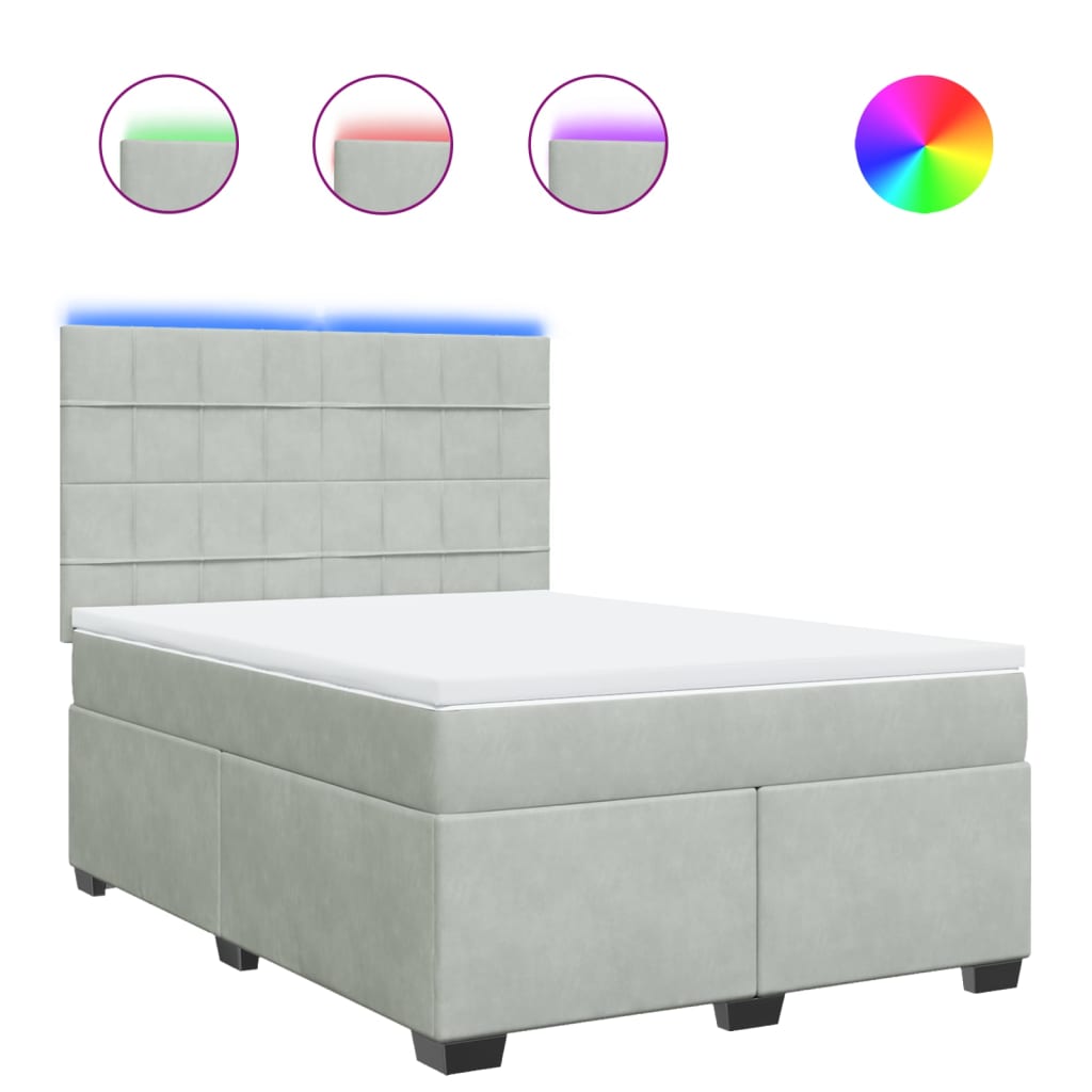 vidaXL Boxspring met matras fluweel lichtgrijs 140x200 cm grijs, foto 3