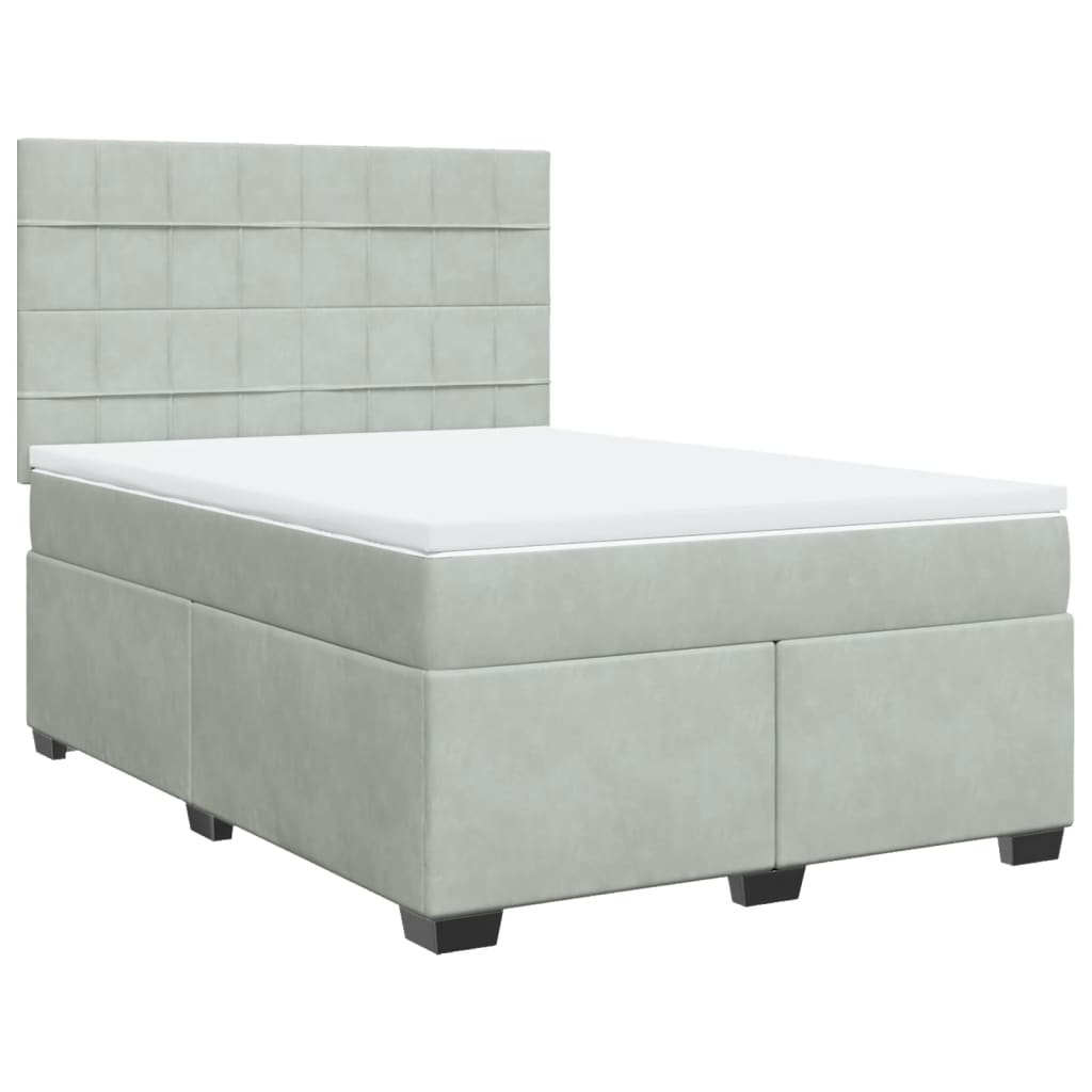 vidaXL Boxspring met matras fluweel lichtgrijs 140x200 cm afbeelding