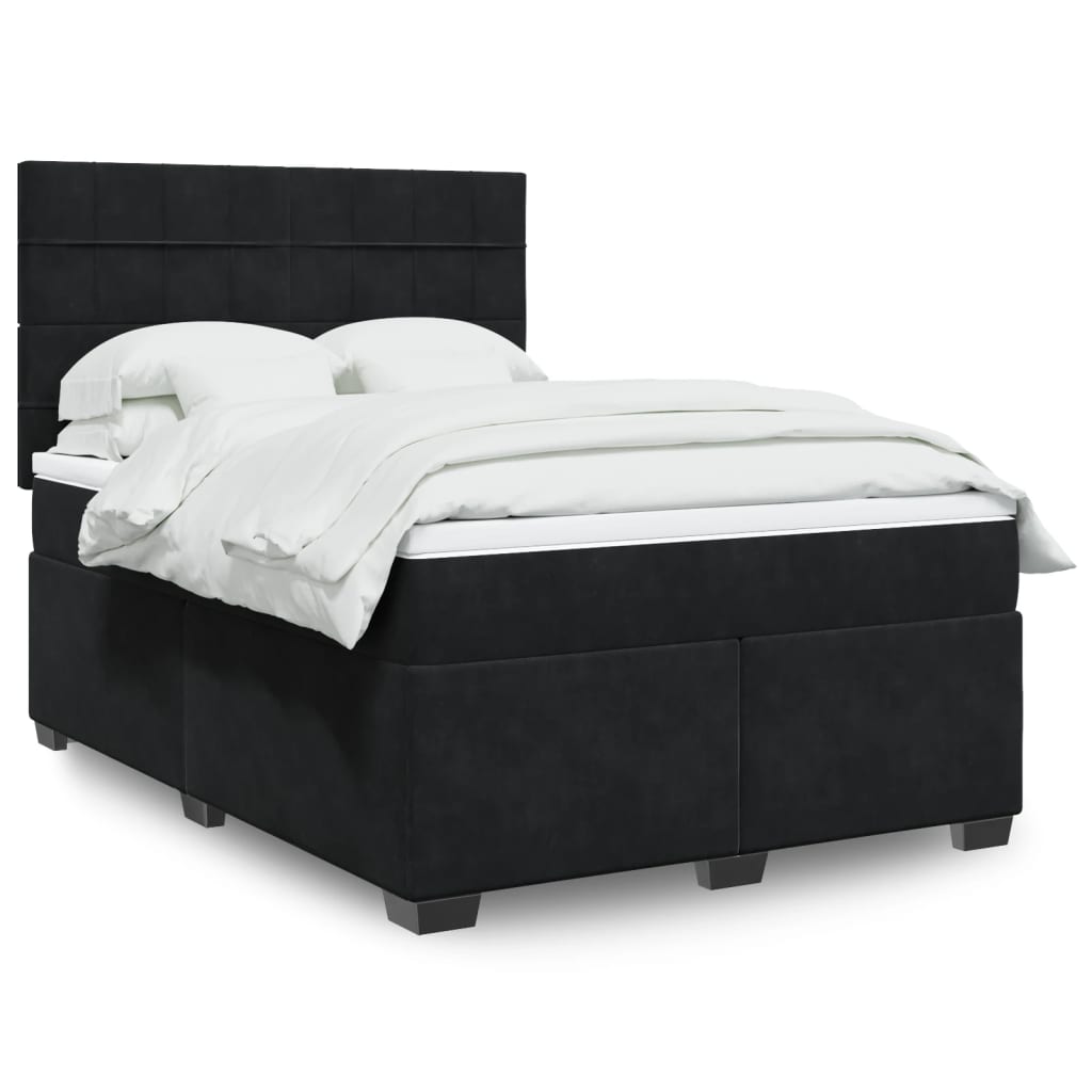 vidaXL Boxspringbett mit Matratze Schwarz 140x200 cm Samt