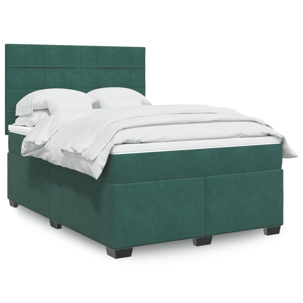 vidaXL Pat box spring cu saltea, verde închis, 140x200 cm, catifea