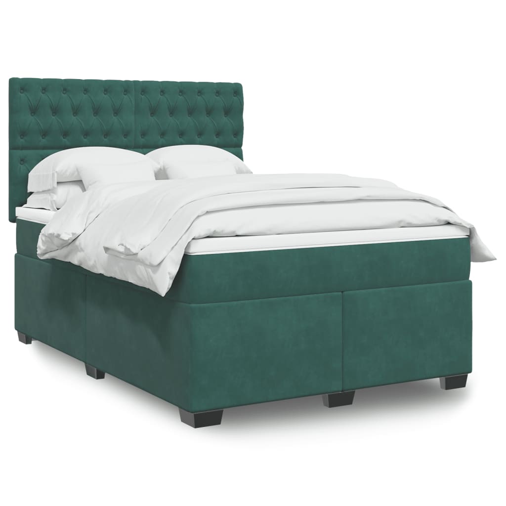 vidaXL Pat box spring cu saltea, verde închis, 140x200 cm, catifea