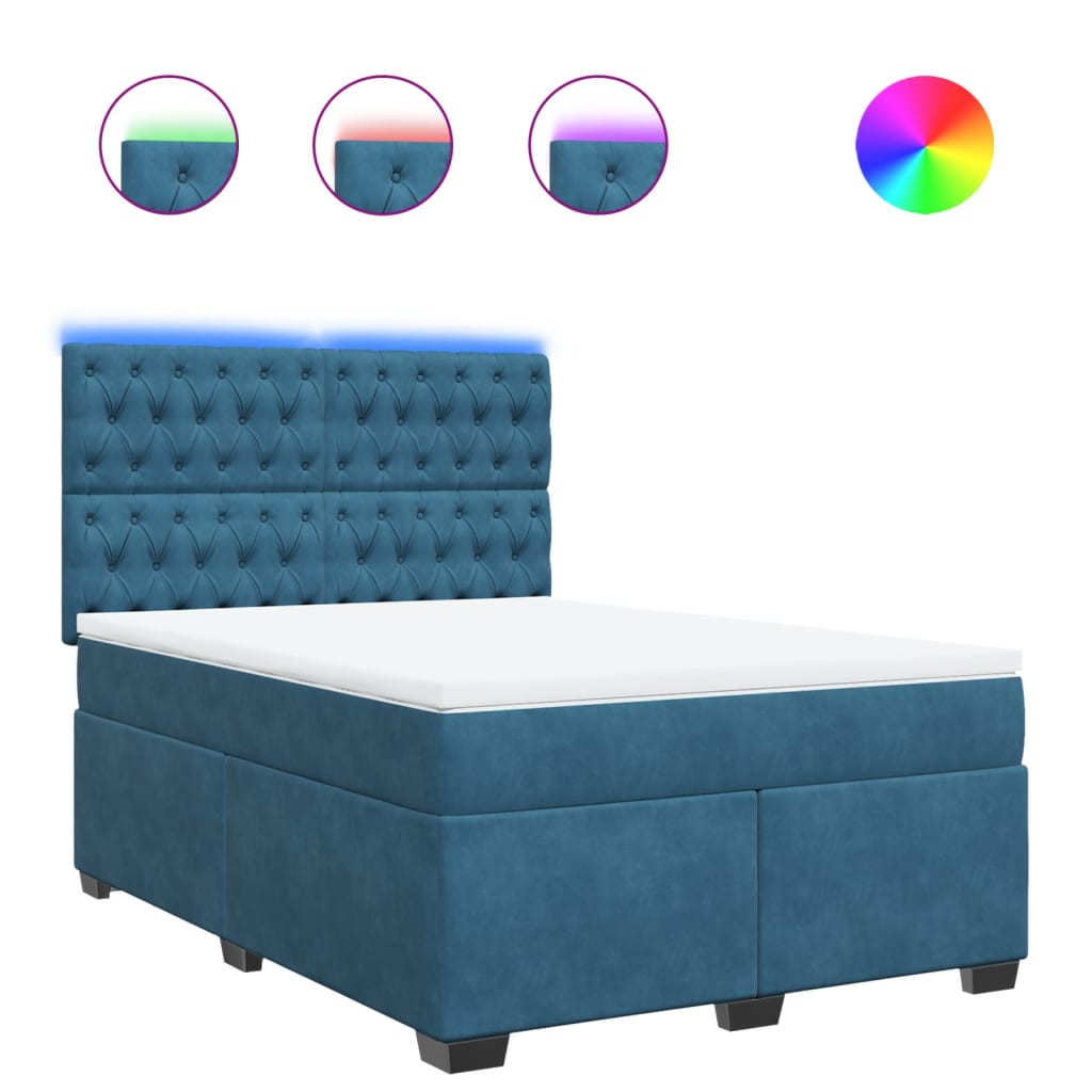 vidaXL Box spring postel s matrací modrá 140 x 200 cm samet