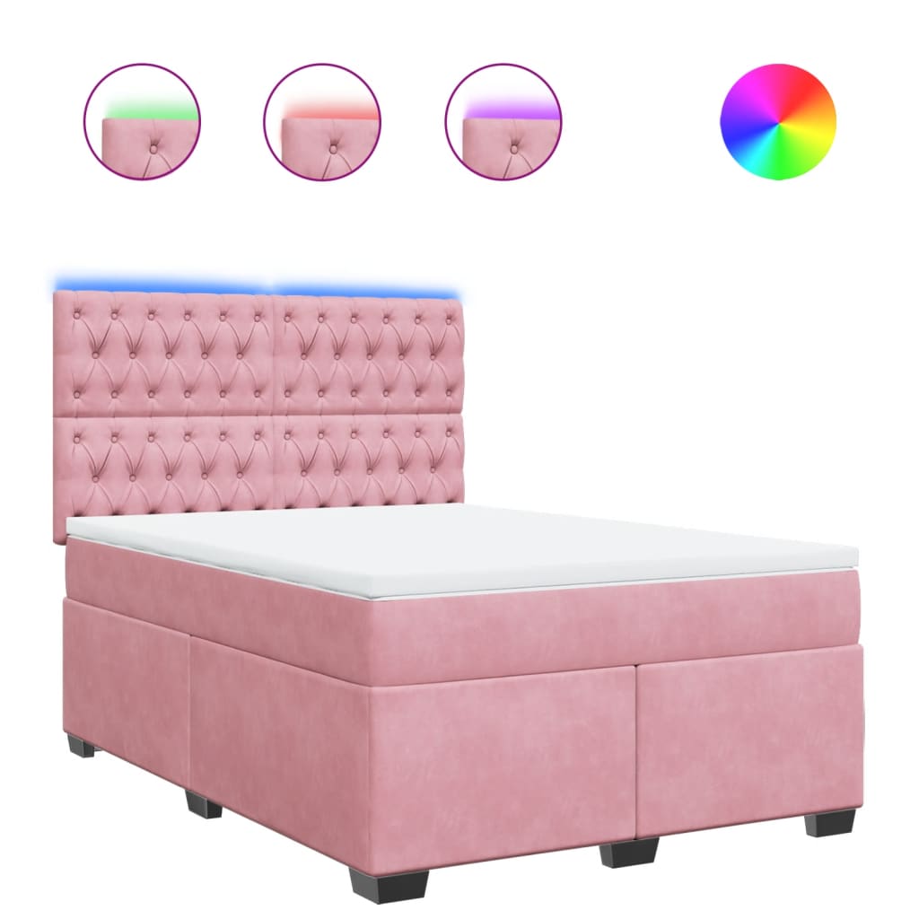 vidaXL Box spring postel s matrací růžová 140x200 cm samet
