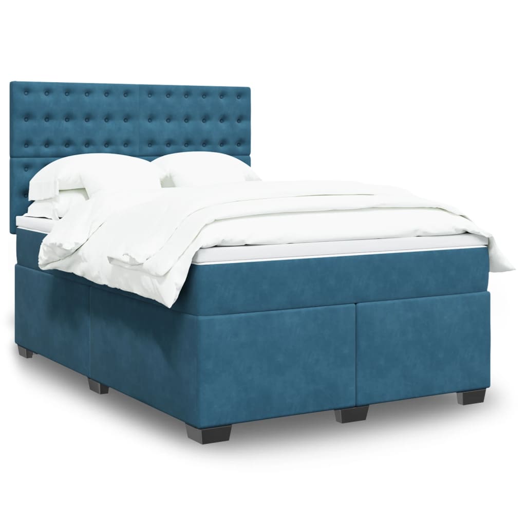 Boxspringbett mit Matratze Blau 140×200 cm Samt