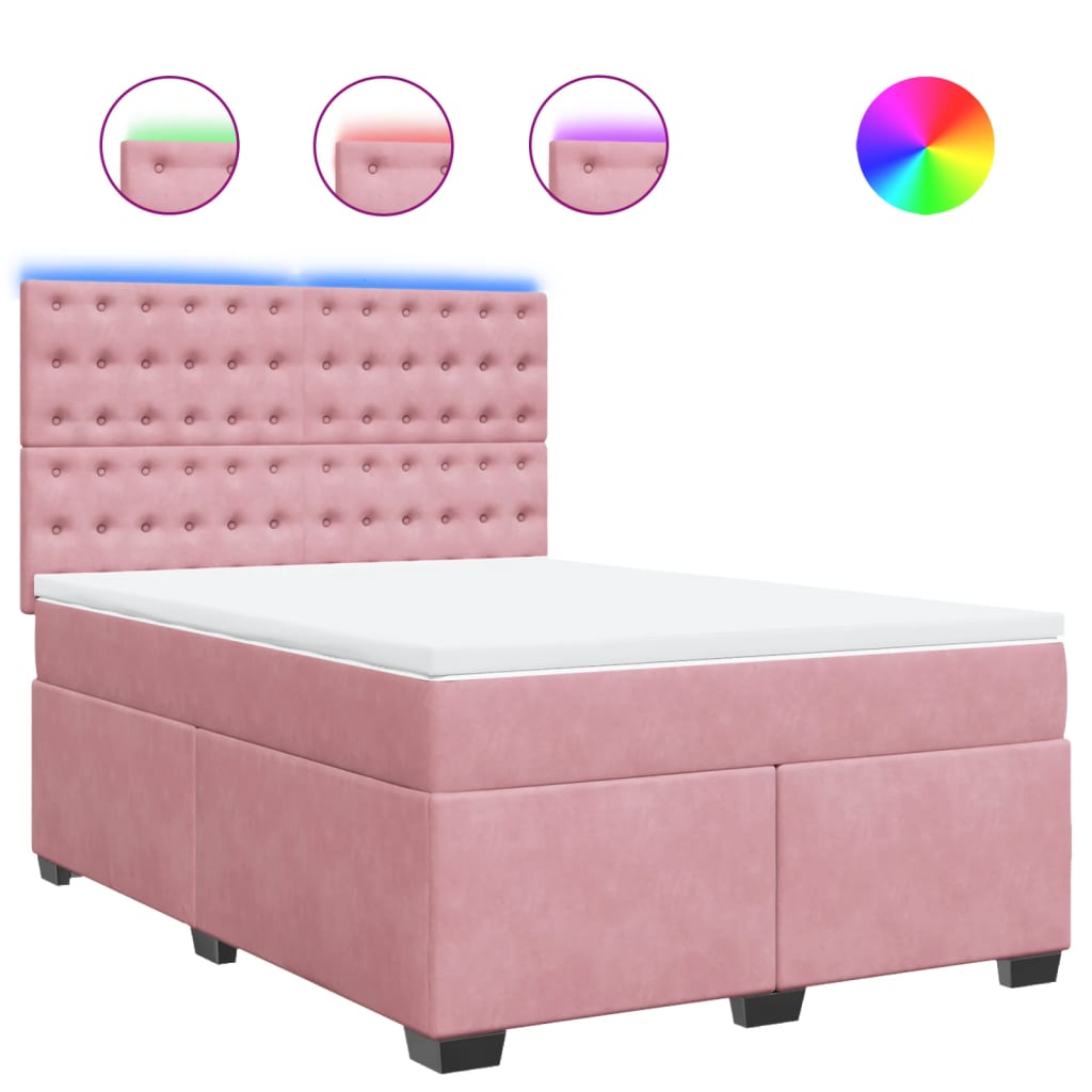 Thumbnail - vidaXL Boxspringbett mit Matratze Rosa 140x200 cm Samt