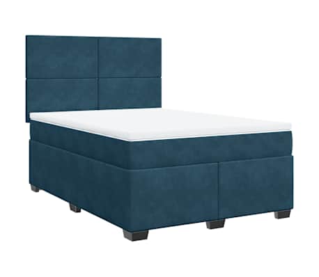vidaXL Boxspringbett mit Matratze Blau 160x200 cm Samt