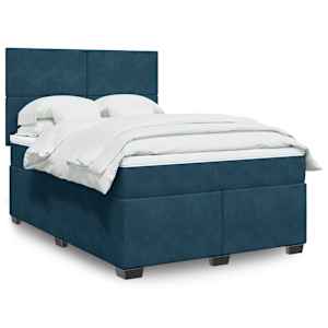 Box spring postel s matrací modrá 160 x 200 cm samet - obrázek 1