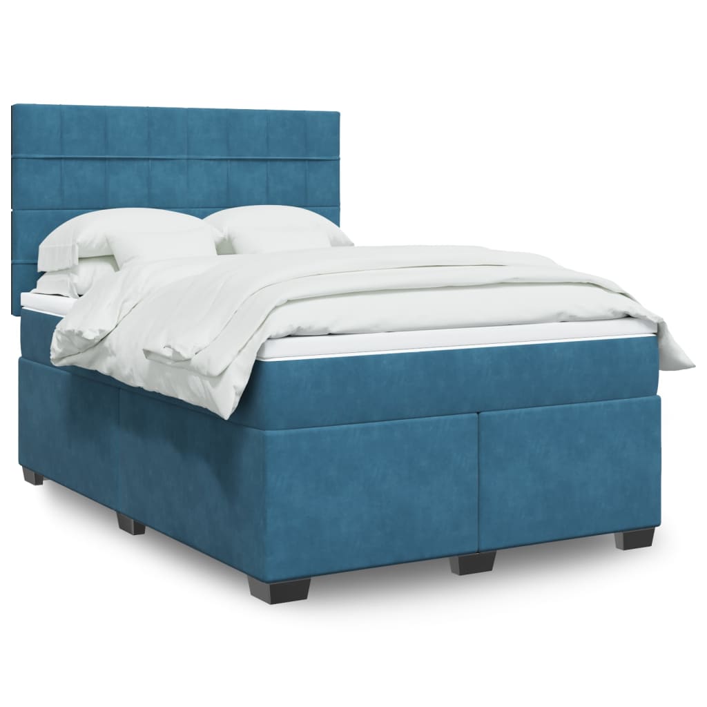 vidaXL Boxspringbett mit Matratze Blau 160x200 cm Samt