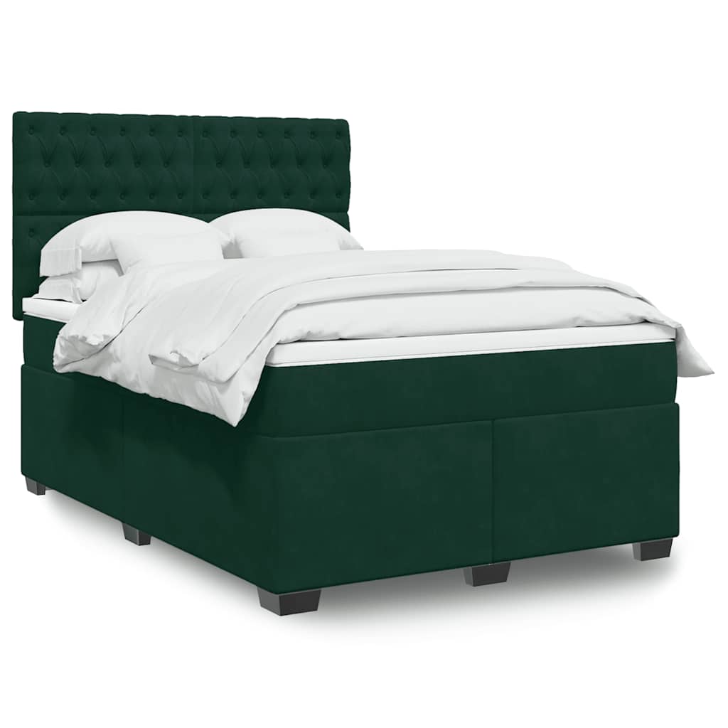 vidaXL Pat box spring cu saltea, verde închis, 160x200 cm, catifea