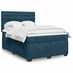 Box spring postel s matrací modrá 160 x 200 cm samet - obrázek 1