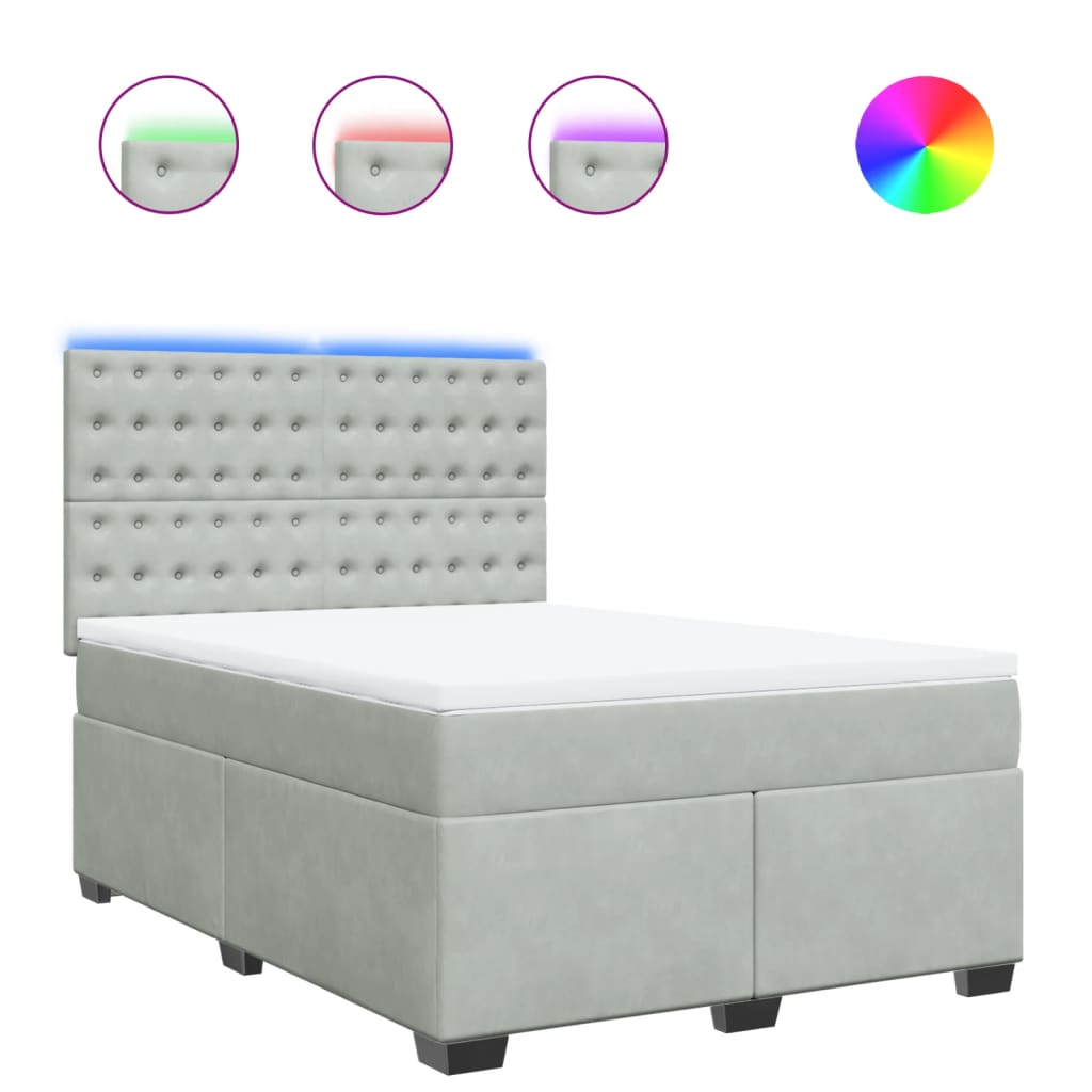 vidaXL Boxspring met matras fluweel lichtgrijs 160x200 cm grijs, foto 3