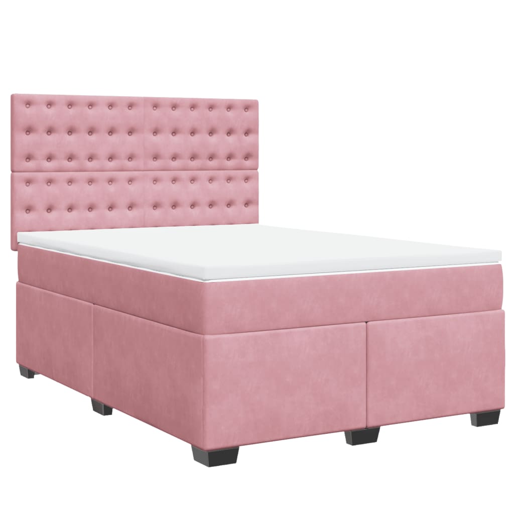 vidaXL Boxspring met matras fluweel roze 160x200 cm