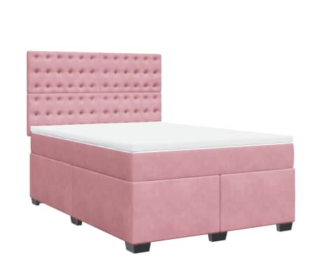 vidaXL Cama box spring con colchón terciopelo rosa 160x200 cm