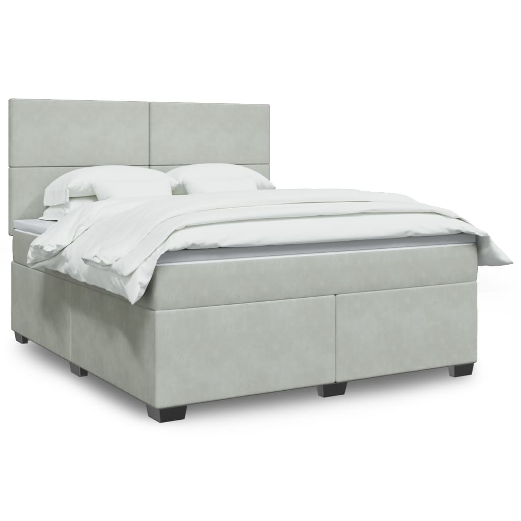 Boxspringbett mit Matratze Hellgrau 180×200 cm Samt