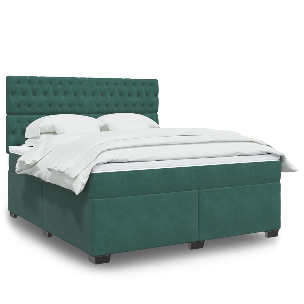 vidaXL Pat box spring cu saltea, verde închis, 180x200 cm, catifea