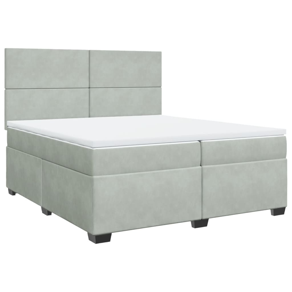 vidaXL Boxspring met matras fluweel lichtgrijs 200x200 cm afbeelding