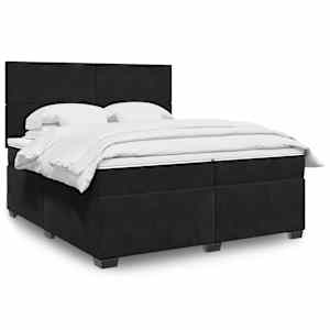 Box spring postel s matrací černá 200x200 cm samet - obrázek 1