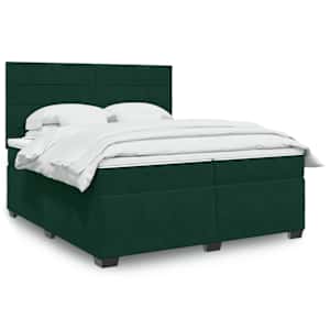 Box spring postelja z vzmetnico temno zelena 200x200 cm žamet