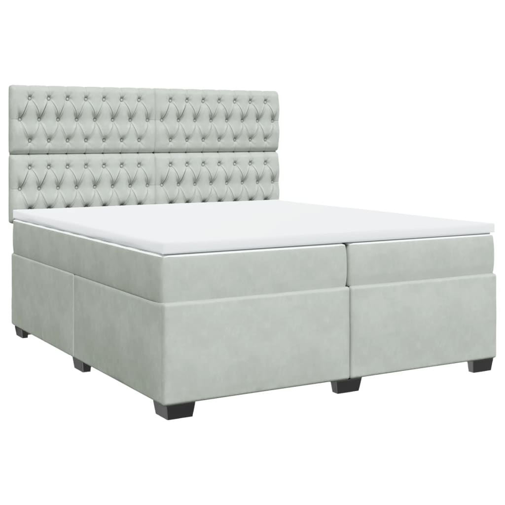 vidaXL Boxspring met matras fluweel lichtgrijs 200x200 cm afbeelding