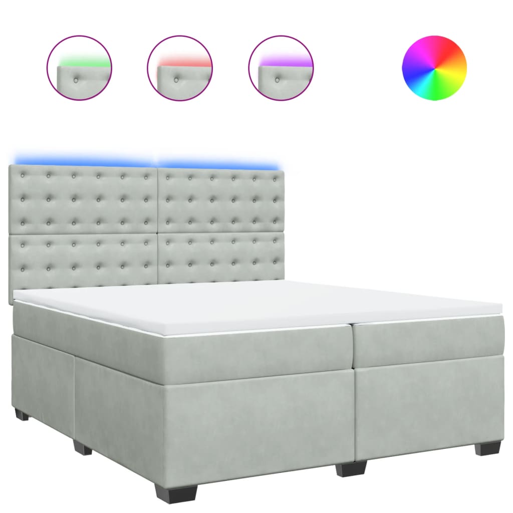 vidaXL Boxspring met matras fluweel lichtgrijs 200x200 cm grijs, foto 3