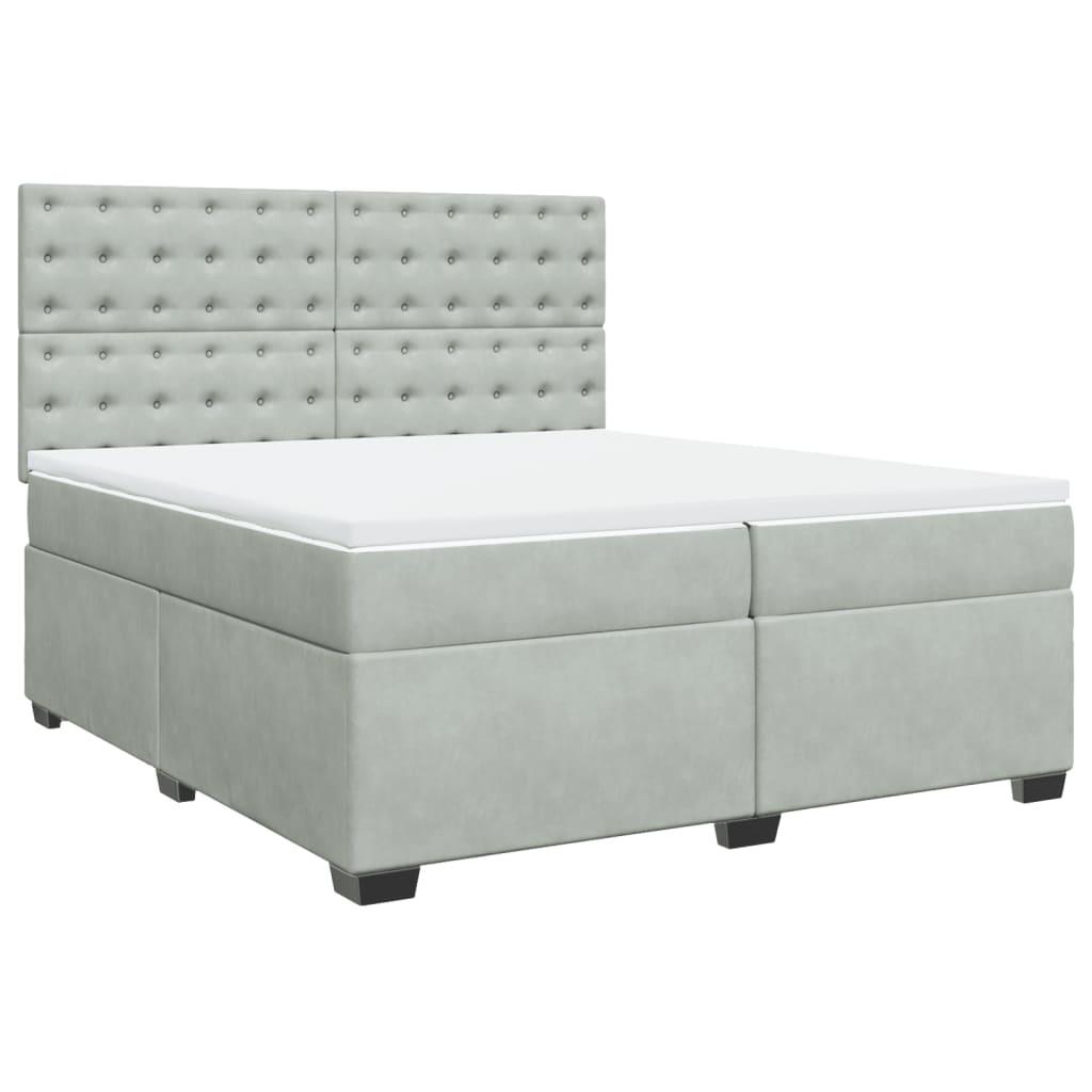 vidaXL Boxspring met matras fluweel lichtgrijs 200x200 cm afbeelding
