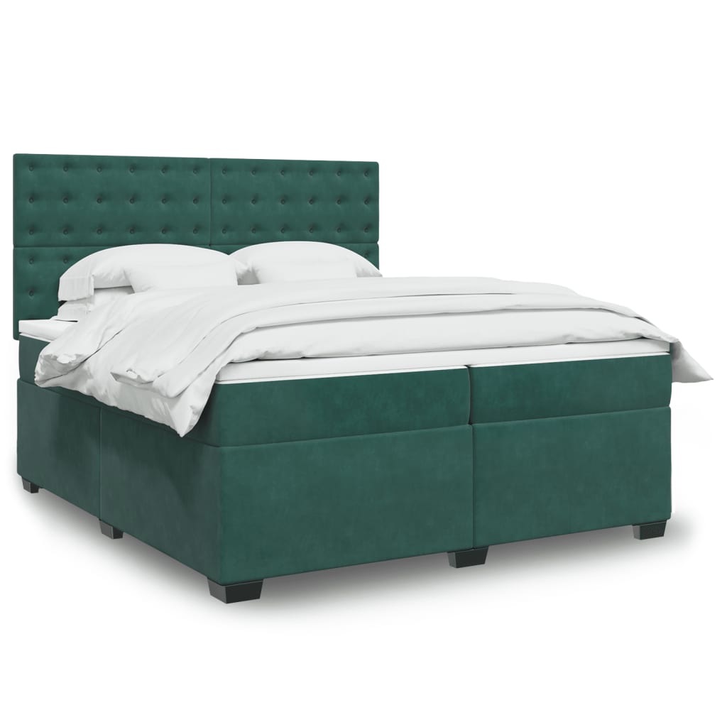 vidaXL Pat box spring cu saltea, verde închis, 200x200 cm, catifea