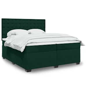 Box spring postelja z vzmetnico temno zelena 200x200 cm žamet