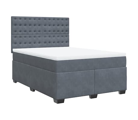 vidaXL Box Spring Bed with Mattress Dark Grey Double Velvet