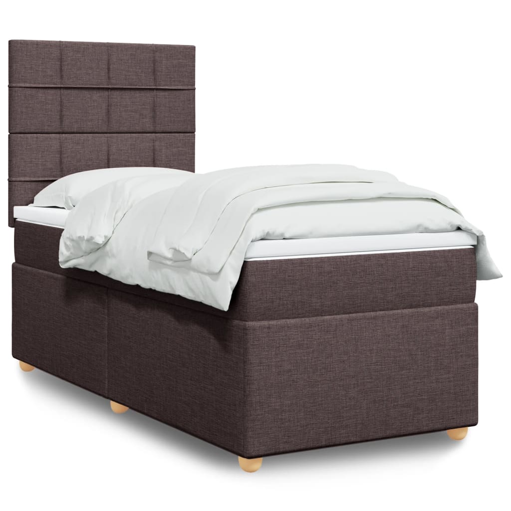 vidaXL Boxspringbett mit Matratze Dunkelbraun 90x190 cm Stoff