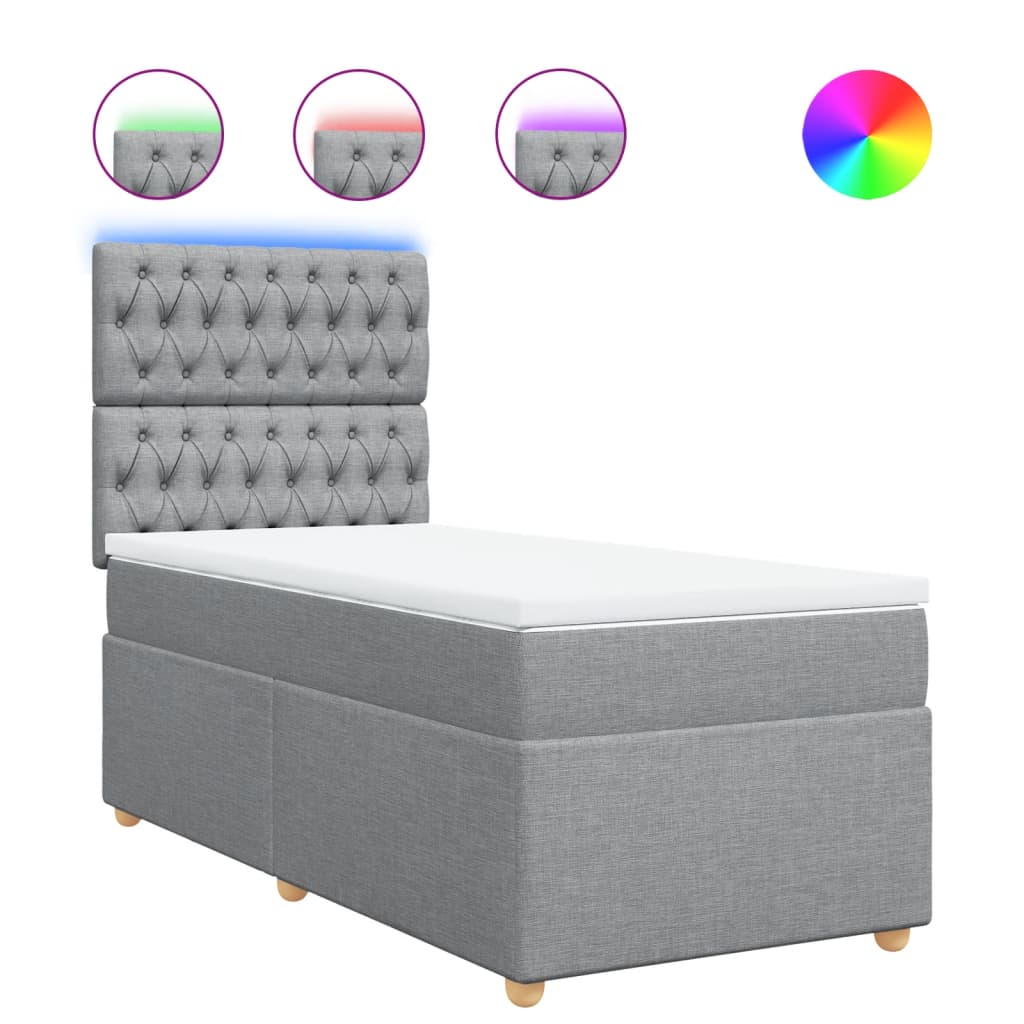 vidaXL Boxspring met matras stof lichtgrijs 90x190 cm grijs, foto 3