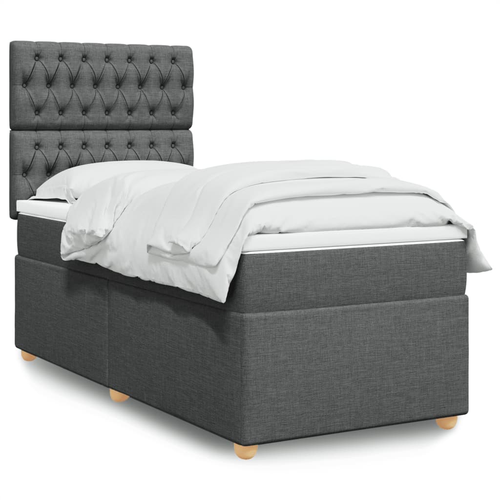 vidaXL Boxspringbett mit Matratze Dunkelgrau 90x190 cm Stoff