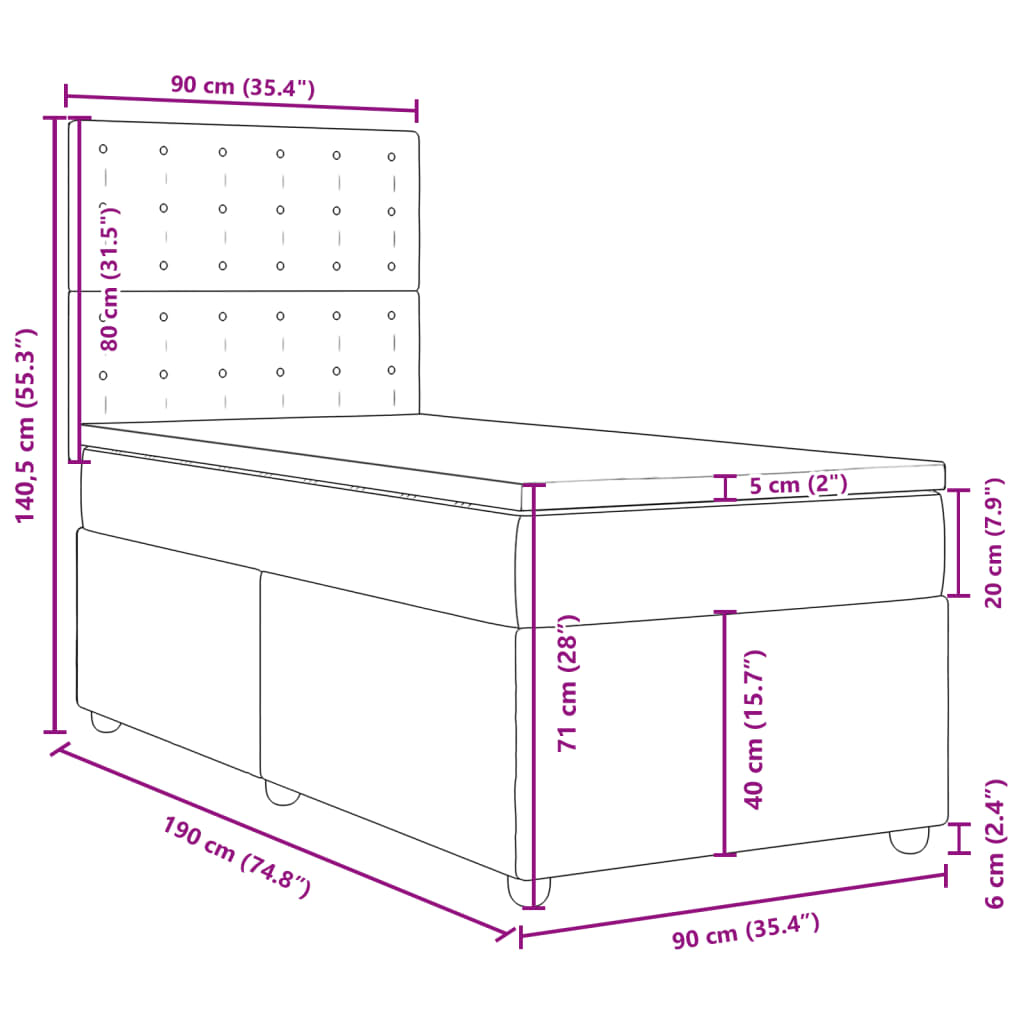 Box spring postel s matrací černá 90x190 cm textil - obrázek 18