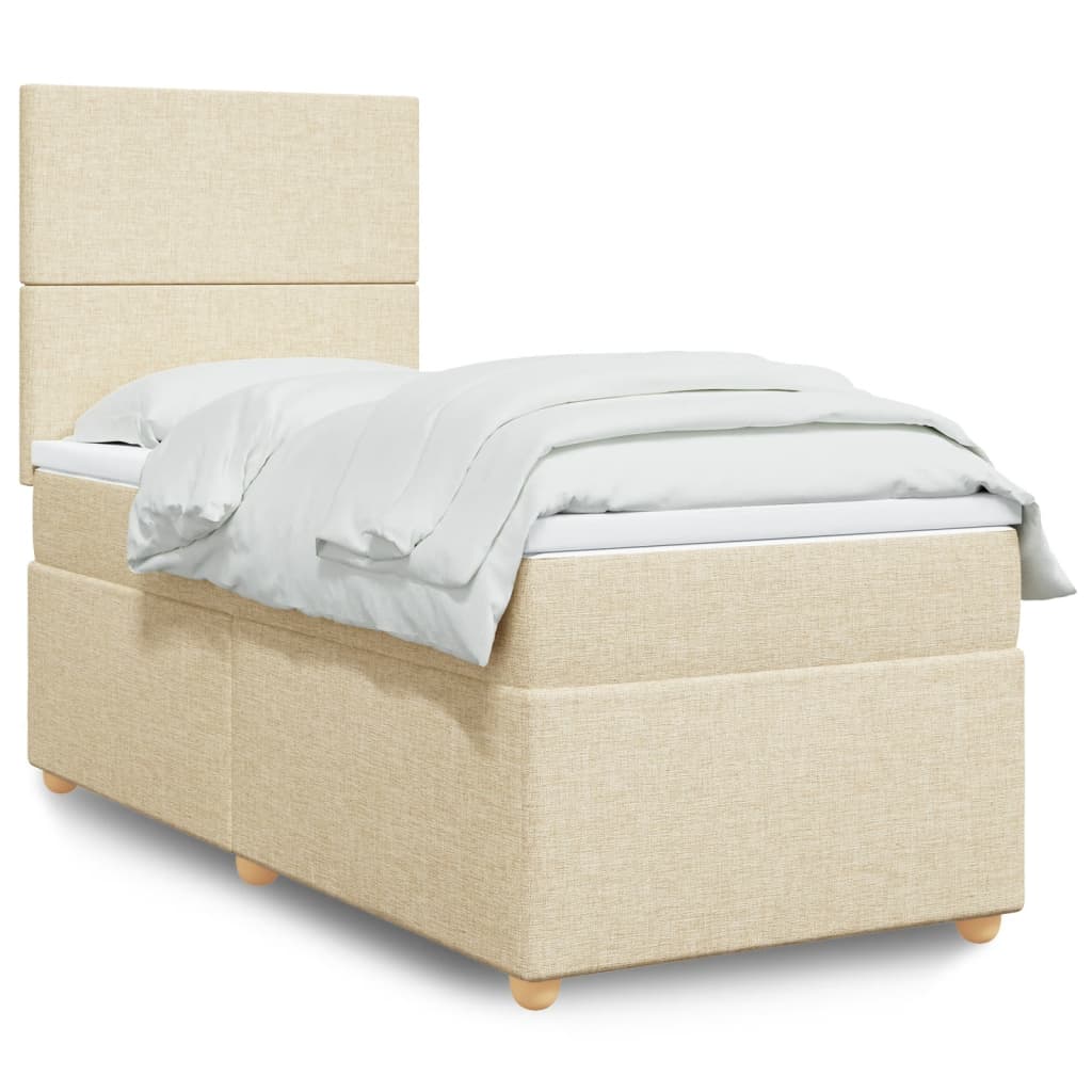 vidaXL Boxspringbett mit Matratze Creme 90x200 cm Stoff