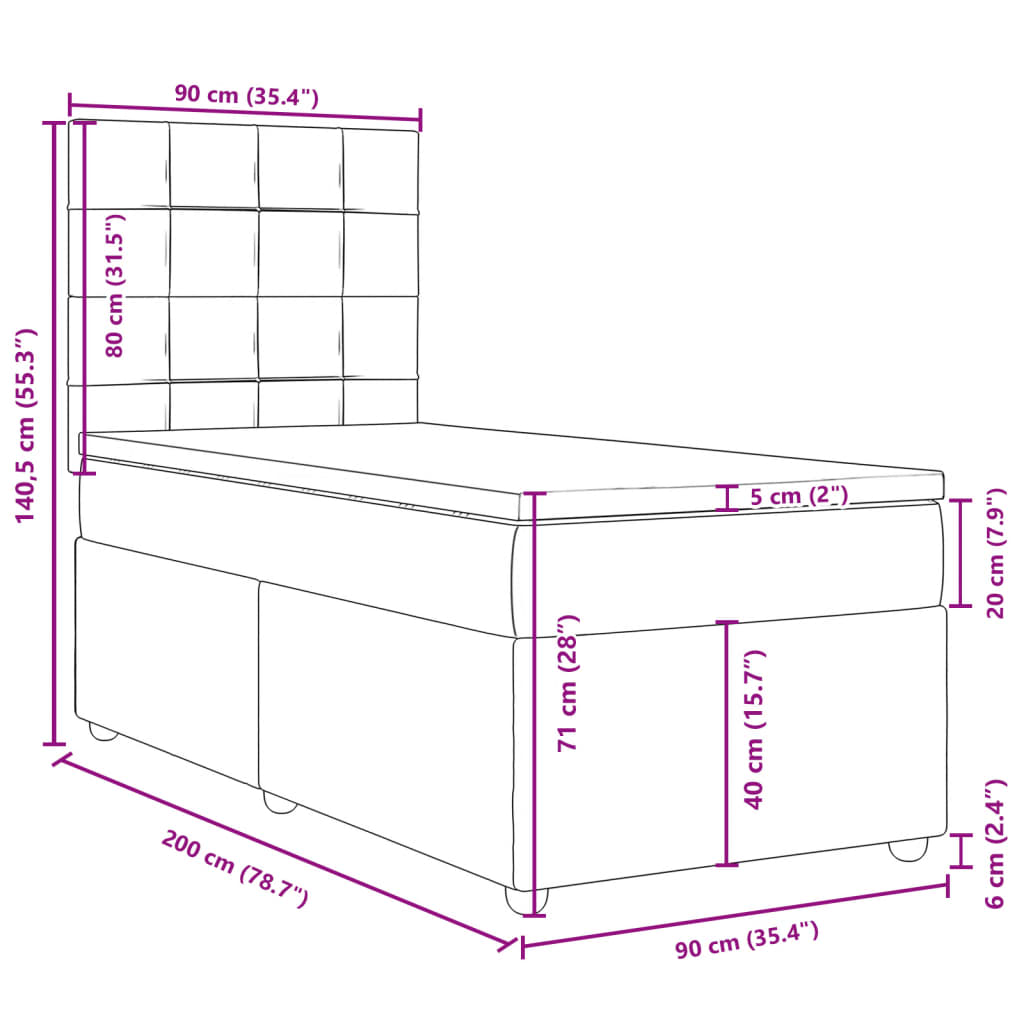 Box spring postel s matrací tmavě hnědá 90x200 cm textil - obrázek 18