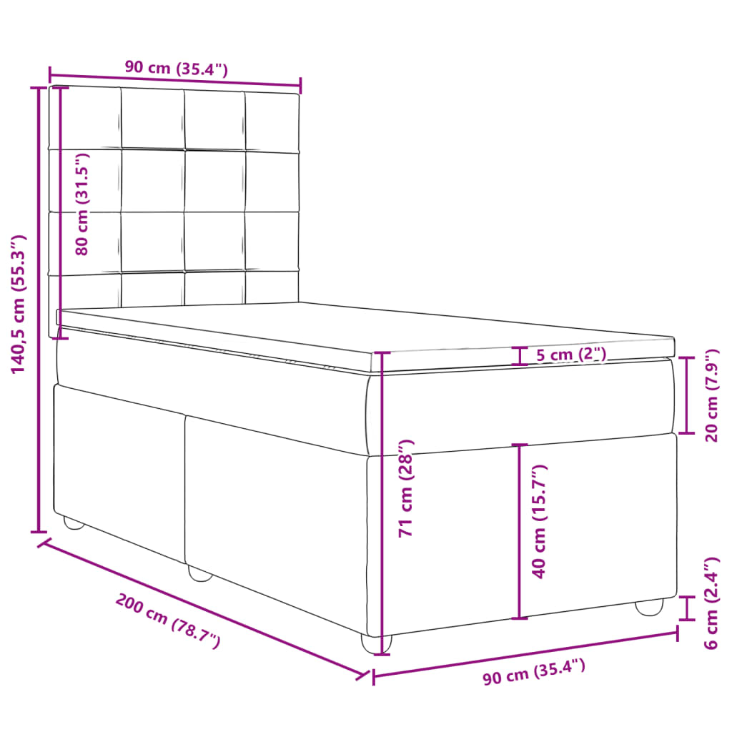Box spring postel s matrací krémová 90x200 cm textil - obrázek 18