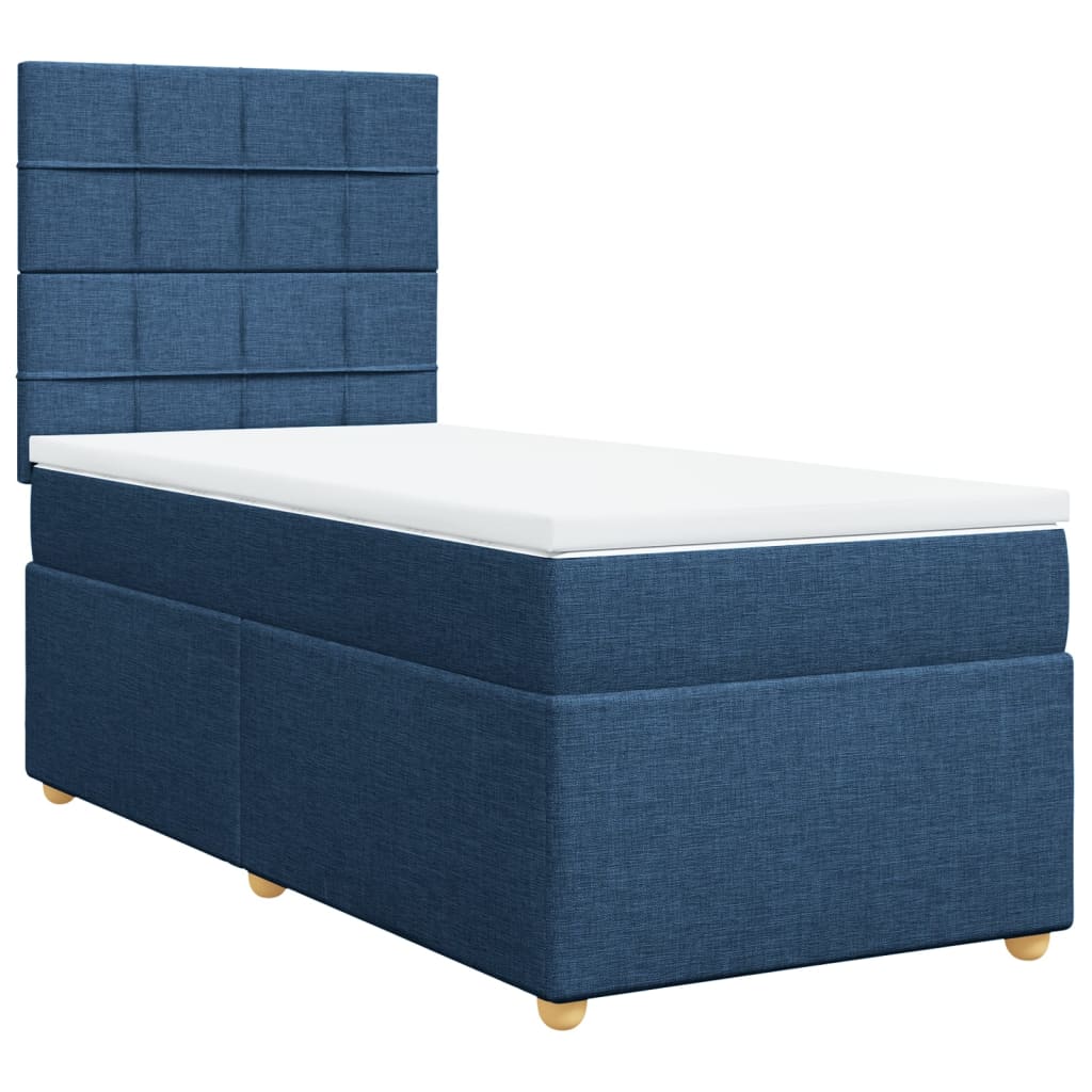 vidaXL Boxspring met matras stof blauw 90x200 cm afbeelding