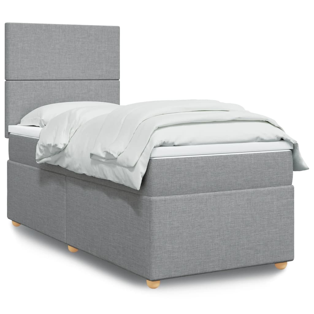 Boxspringbett mit Matratze Hellgrau 100×200 cm Stoff