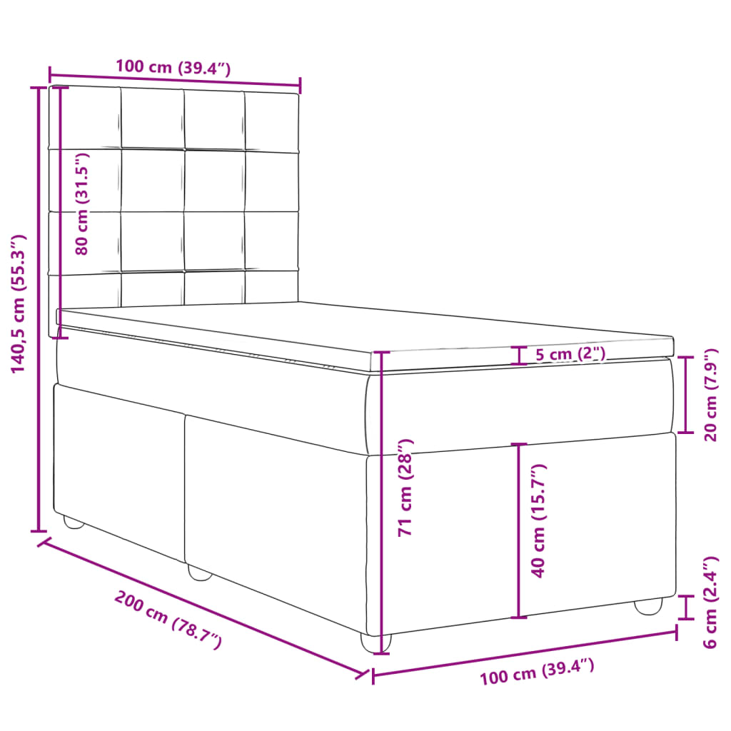 Box spring postel s matrací světle šedý 100 x 200 cm textil - obrázek 18