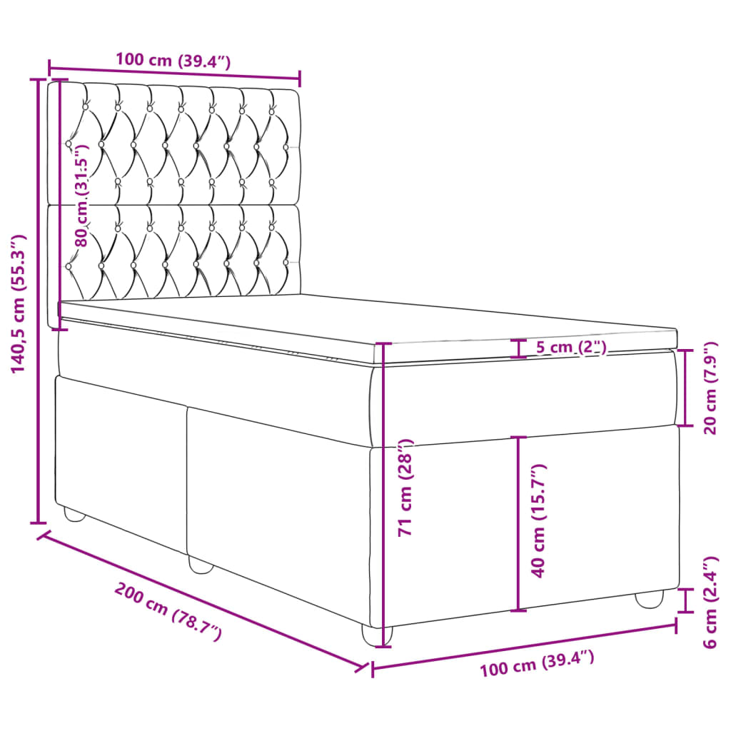 Box spring postel s matrací tmavě hnědá 100 x 200 cm textil - obrázek 18