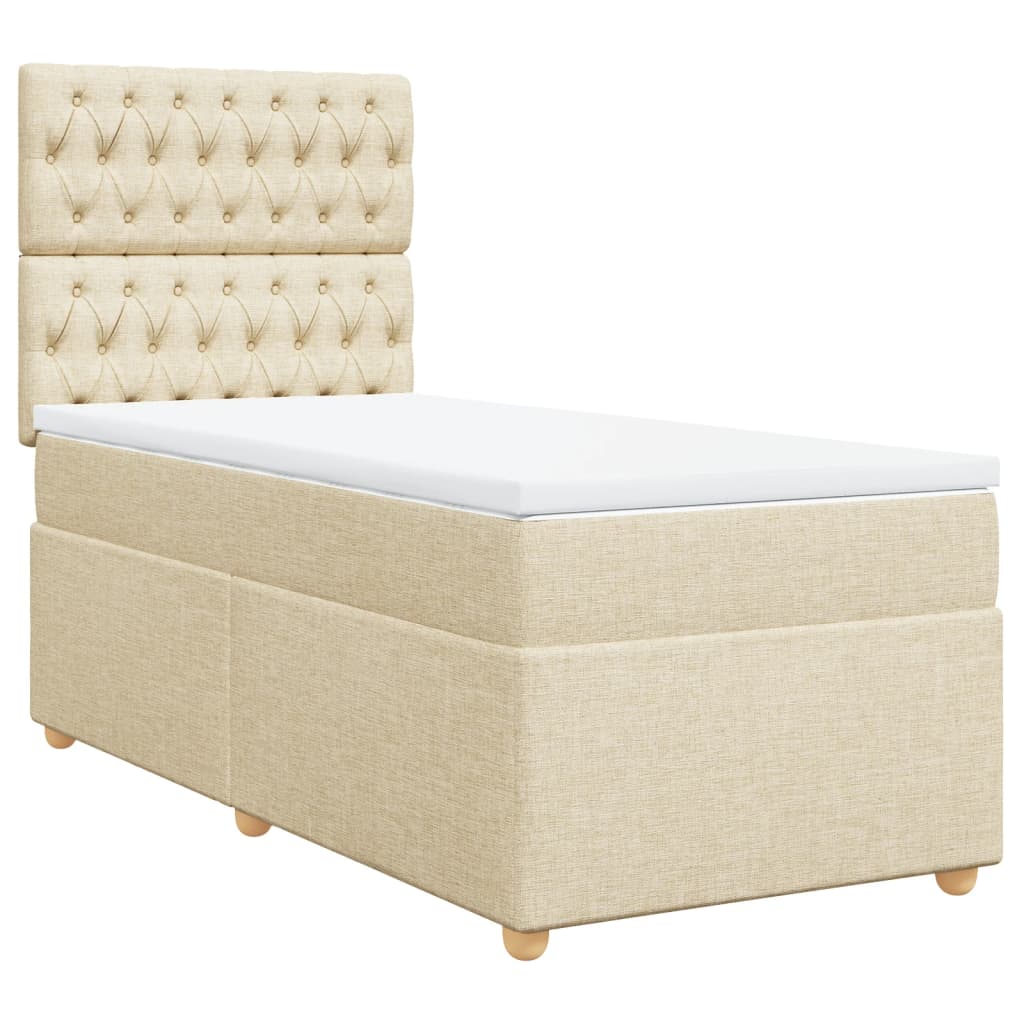 vidaXL Boxspring met matras stof crèmekleurig 100x200 cm afbeelding