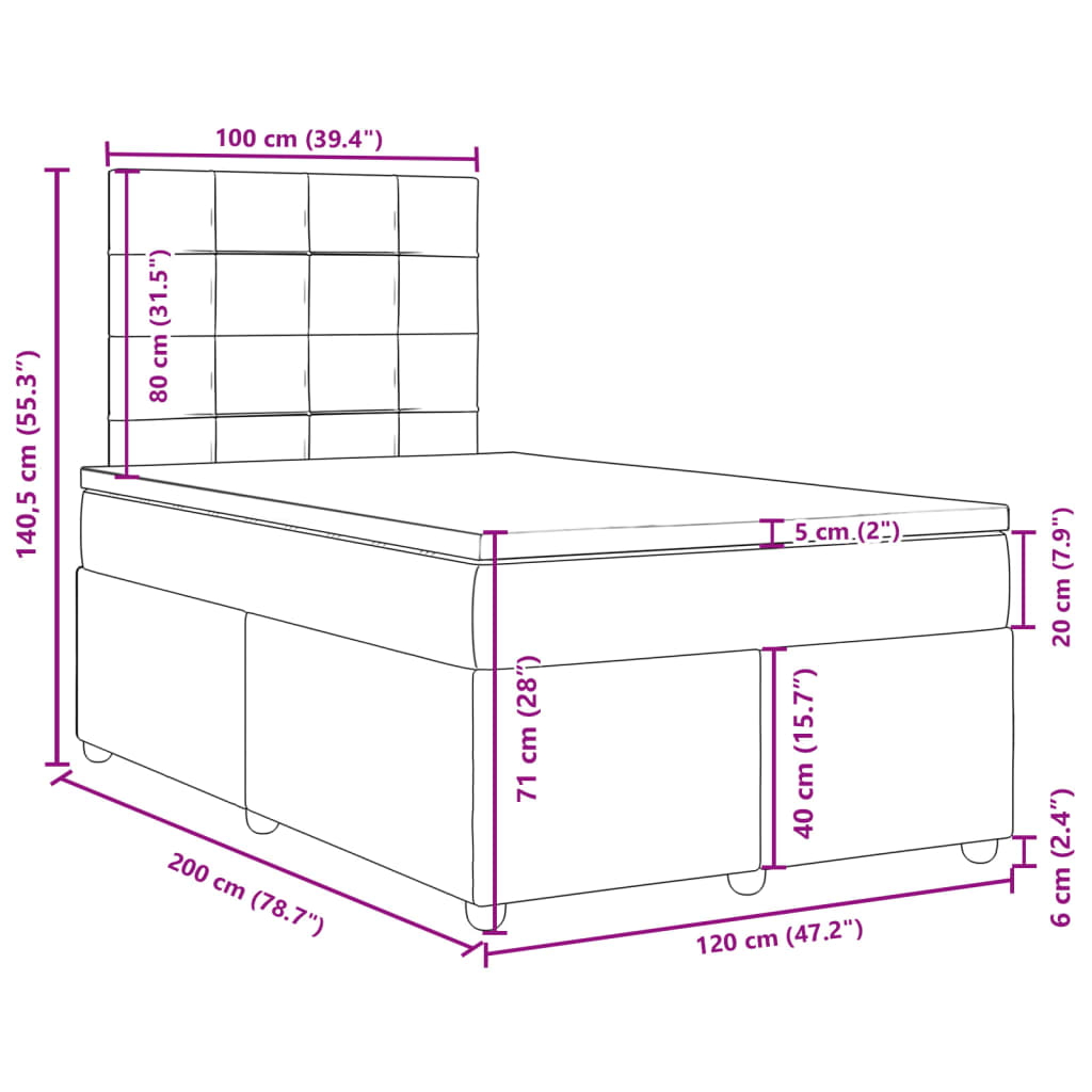 Box spring postel s matrací tmavě hnědá 120x200 cm textil - obrázek 18