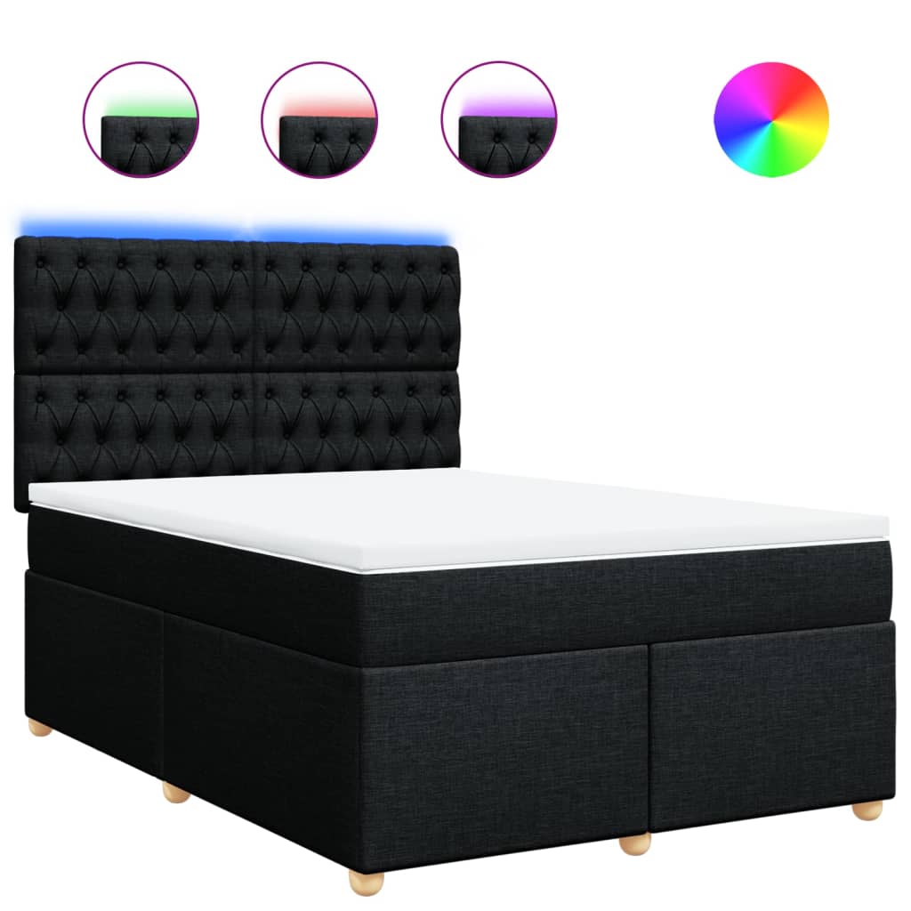 vidaXL Pat box spring cu saltea, negru, 140x190 cm, textil