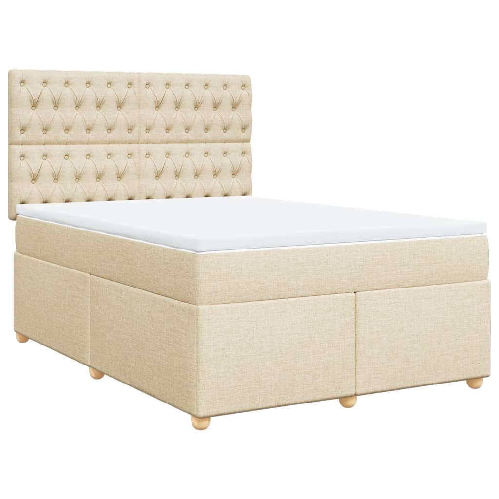 vidaXL Boxspringbett mit Matratze Creme 140x190 cm Stoff